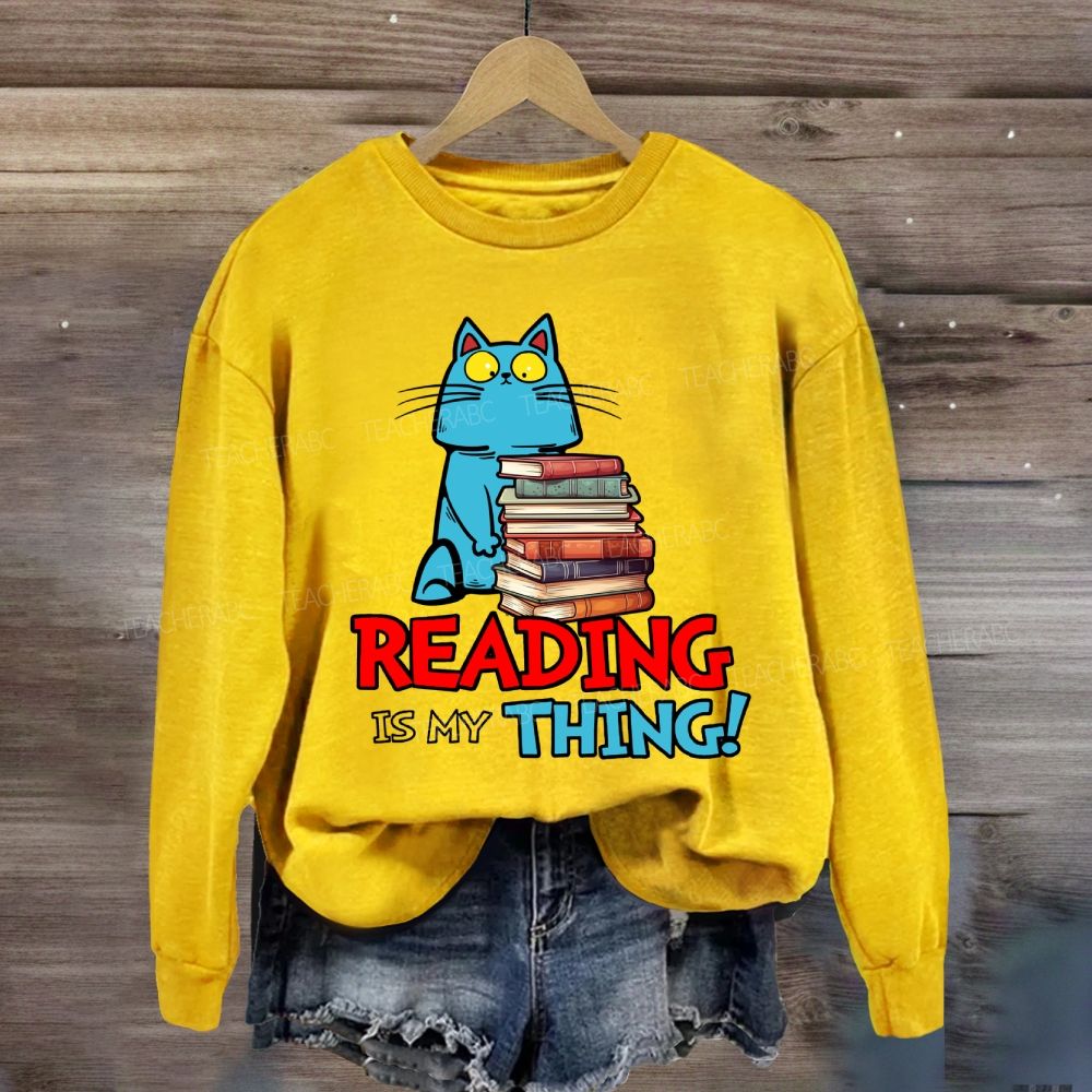Reading Is My Thing Cat And Books Sweatshirt