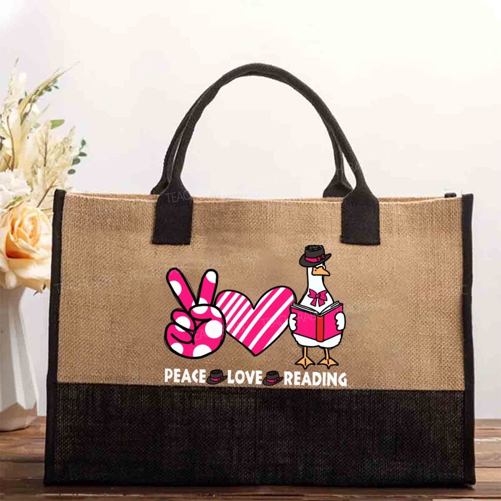 Peace Love Reading Cotton Tote Bag