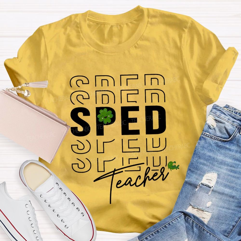 Special Education Lucky Four-Leaf Clover Teacher T-shirt