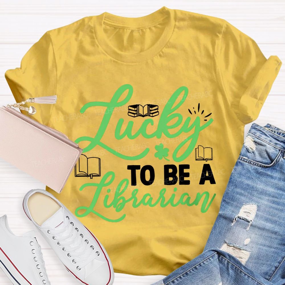 Lucky To Be A Librarian Clover And Books Teacher T-shirt