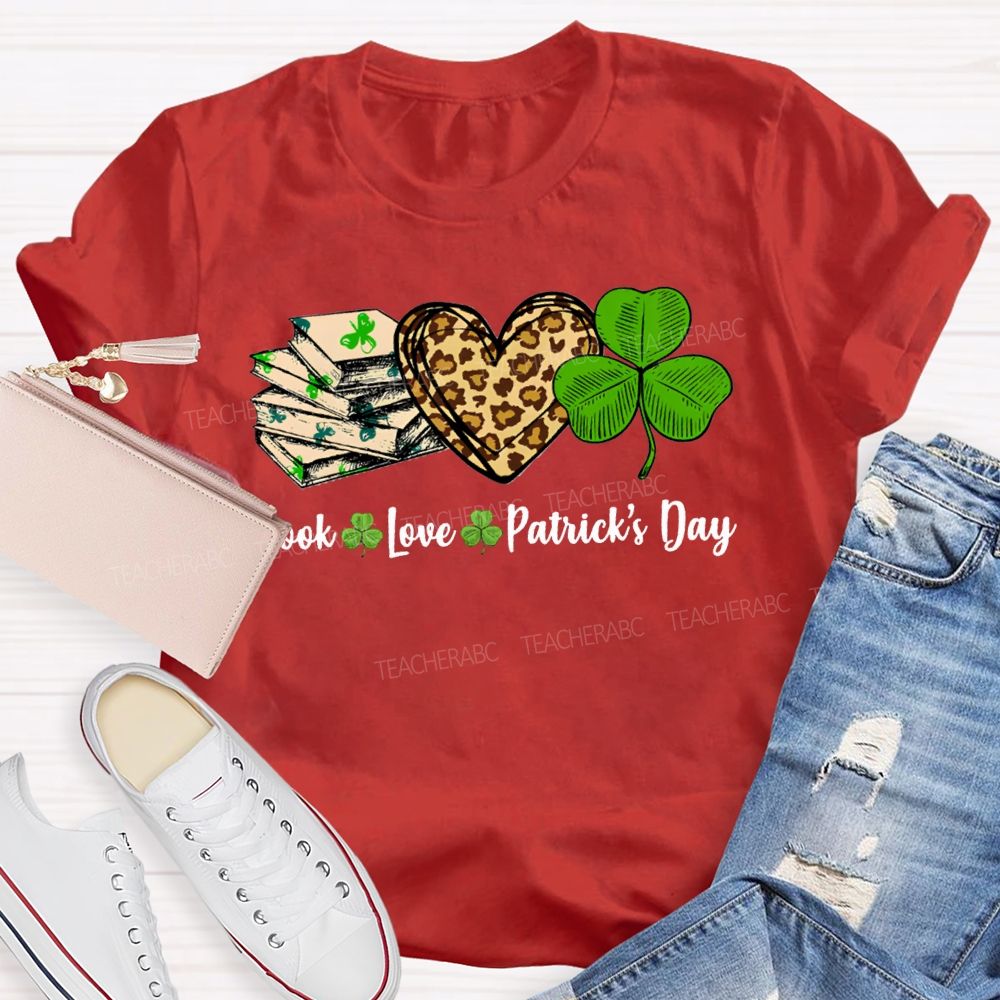 Book Love Patrick'S Day Leopard Print Hearts And Shamrocks T-shirt