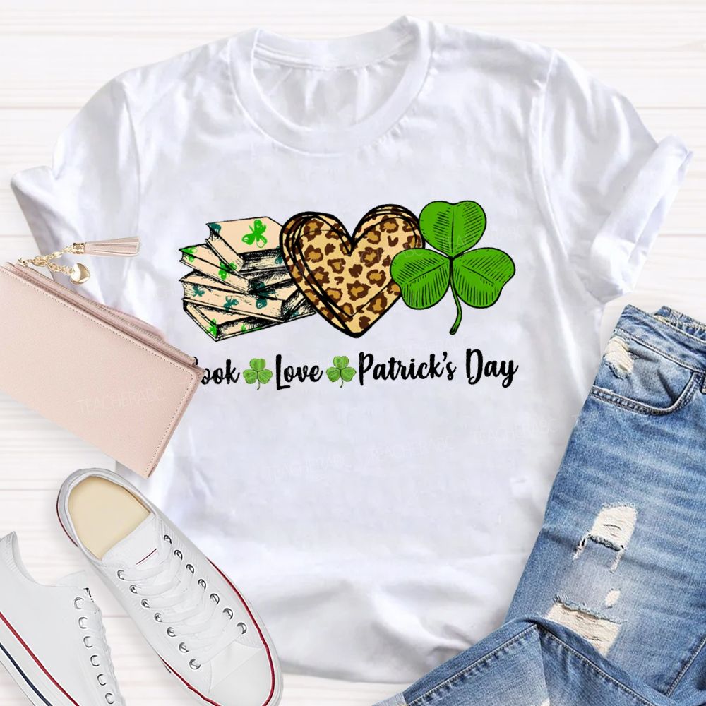 Book Love Patrick'S Day Leopard Print Hearts And Shamrocks T-shirt