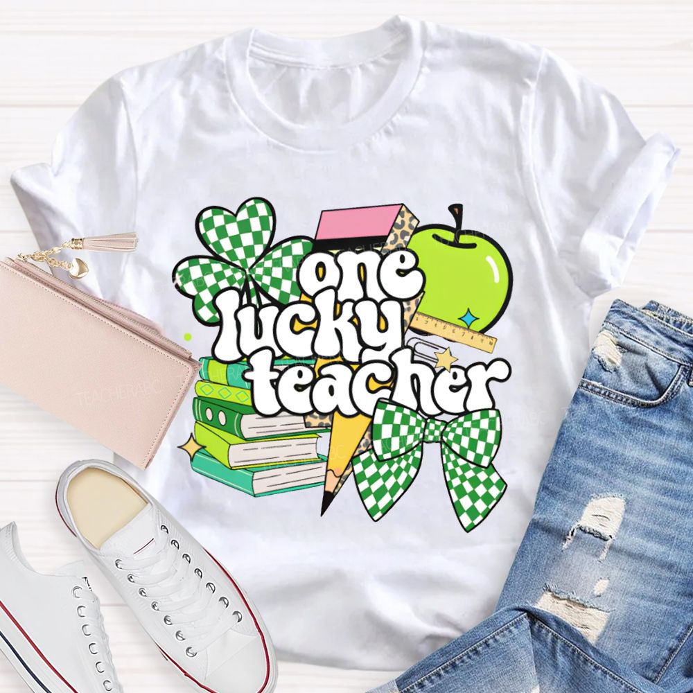 One Lucky Teacher Clover Apples And Books Teacher T-shirt