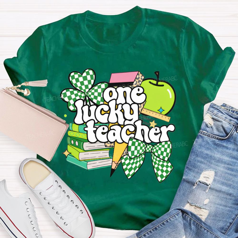 One Lucky Teacher Clover Apples And Books Teacher T-shirt