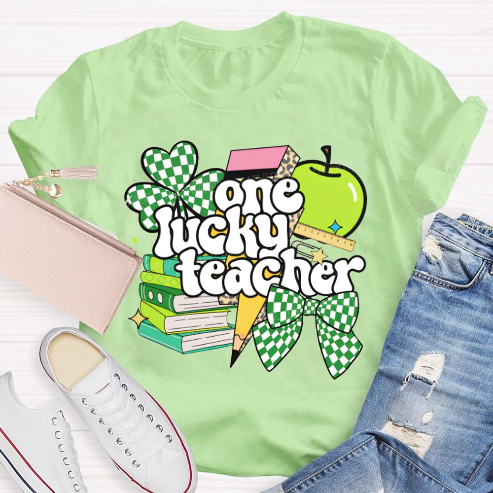 One Lucky Teacher Clover Apples And Books Teacher T-shirt