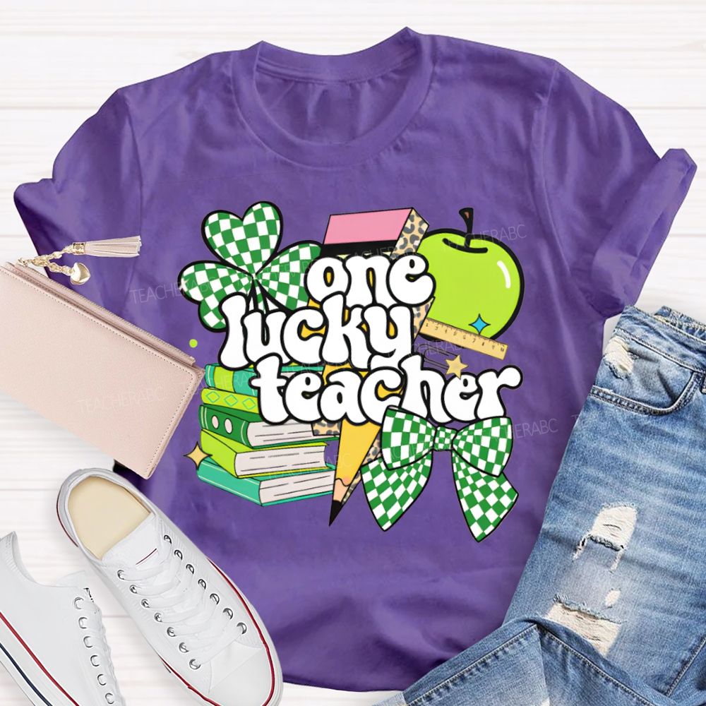 One Lucky Teacher Clover Apples And Books Teacher T-shirt