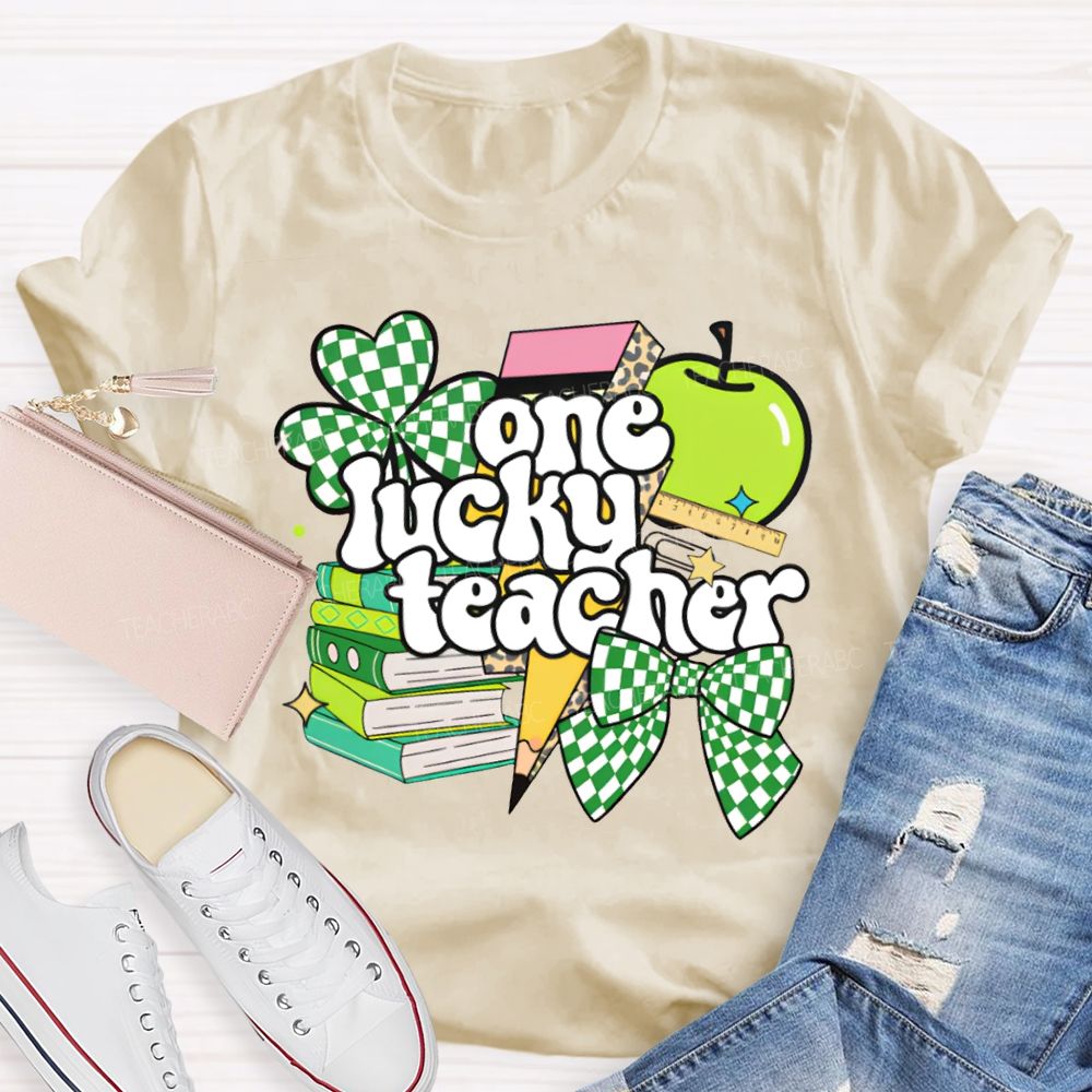 One Lucky Teacher Clover Apples And Books Teacher T-shirt
