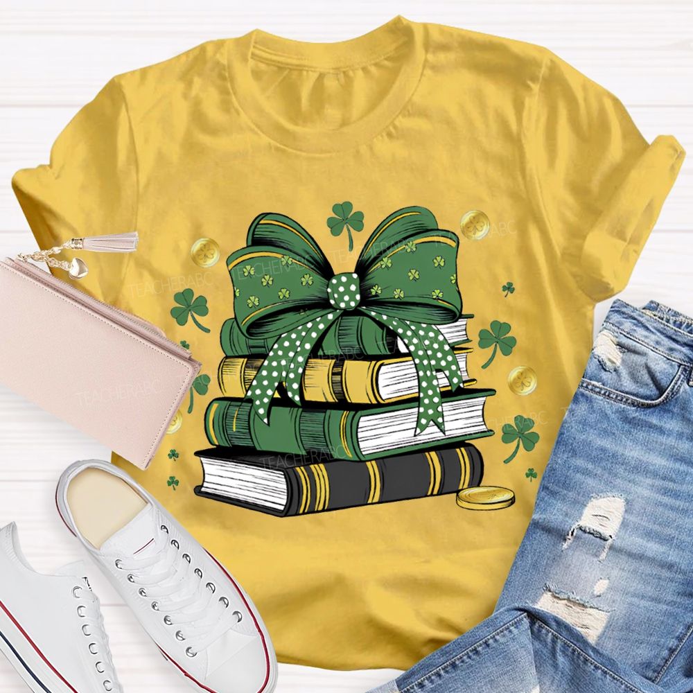 Lucky Books Bow Ties And Shamrocks Teacher T-shirt