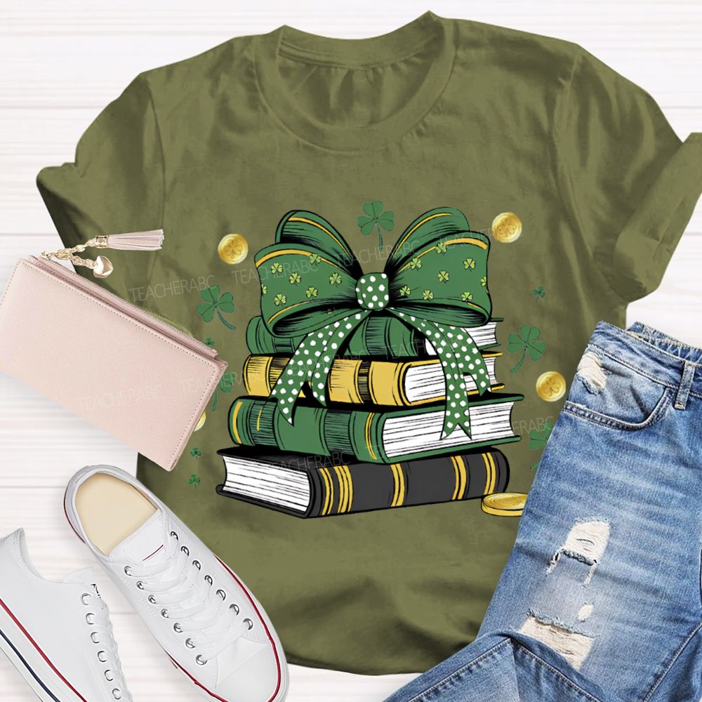Lucky Books Bow Ties And Shamrocks Teacher T-shirt