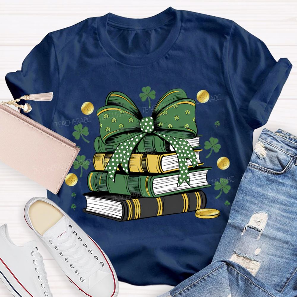Lucky Books Bow Ties And Shamrocks Teacher T-shirt