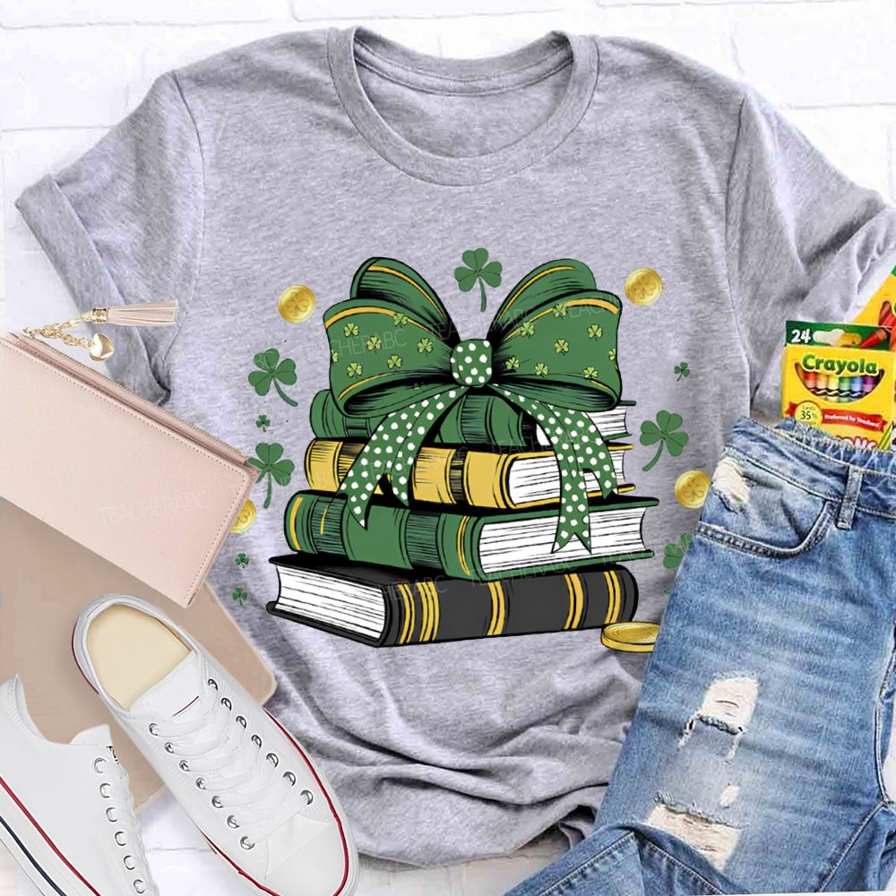 Lucky Books Bow Ties And Shamrocks Teacher T-shirt