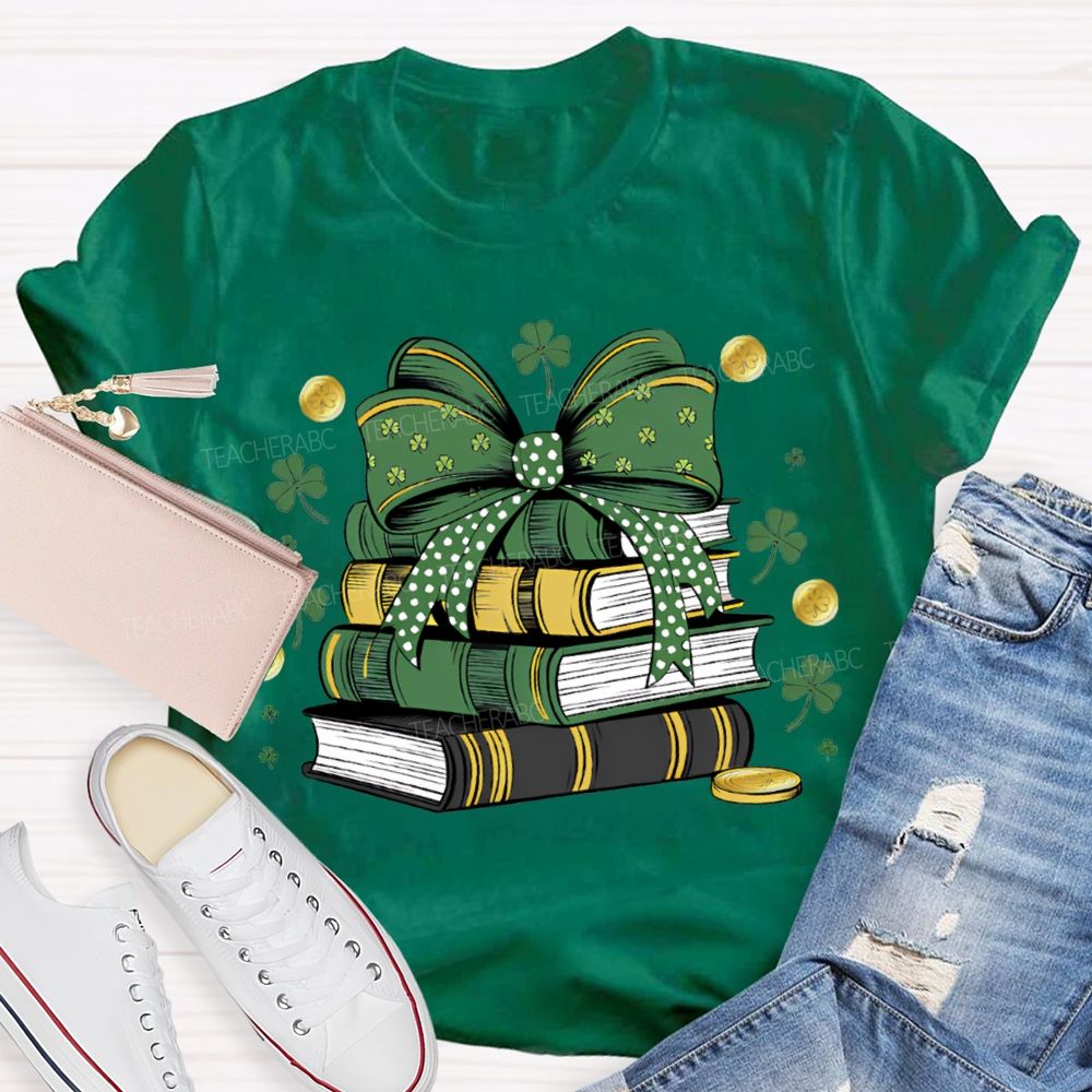 Lucky Books Bow Ties And Shamrocks Teacher T-shirt