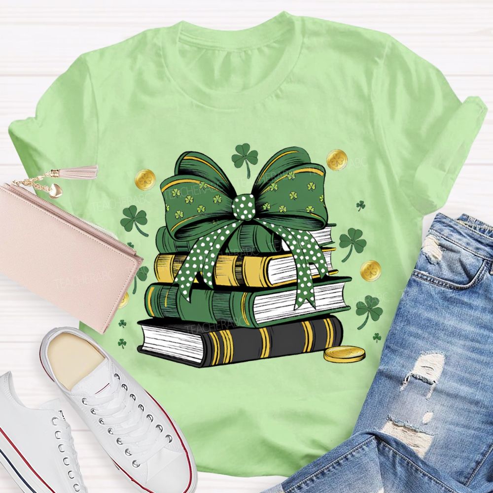 Lucky Books Bow Ties And Shamrocks Teacher T-shirt