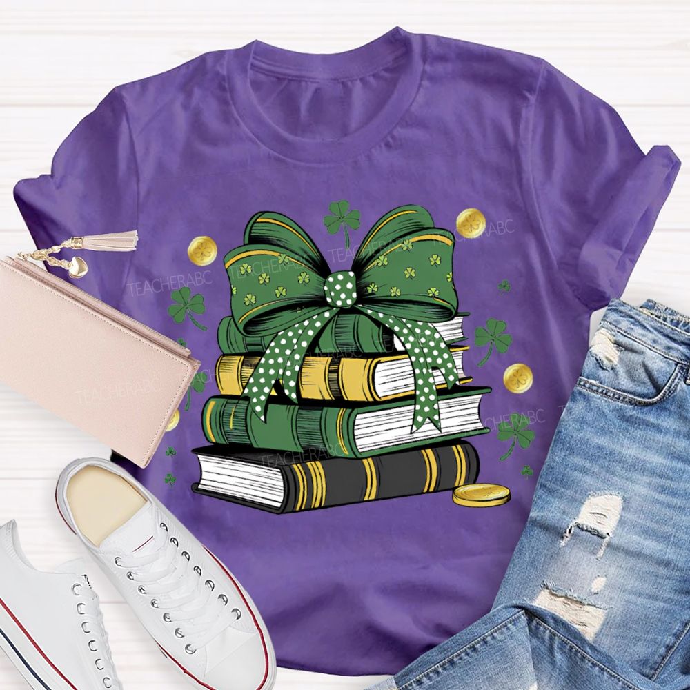 Lucky Books Bow Ties And Shamrocks Teacher T-shirt