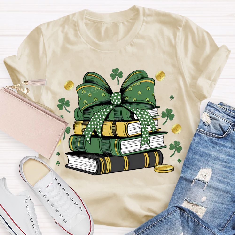 Lucky Books Bow Ties And Shamrocks Teacher T-shirt