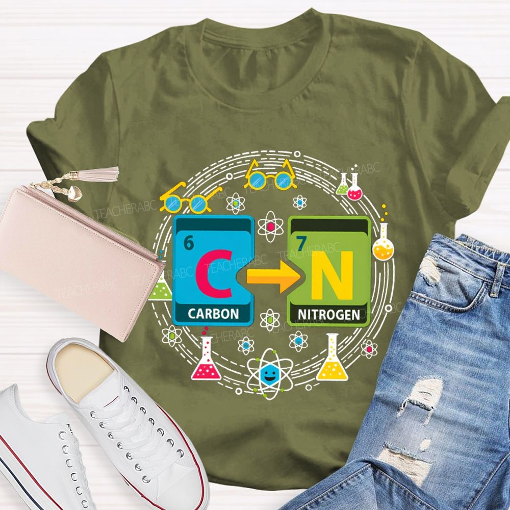 Carbon Nitrogen Science Teacher Glasses And Laboratory Flasks Teacher T-shirt