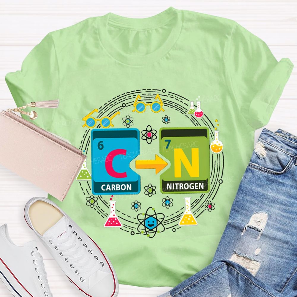 Carbon Nitrogen Science Teacher Glasses And Laboratory Flasks Teacher T-shirt