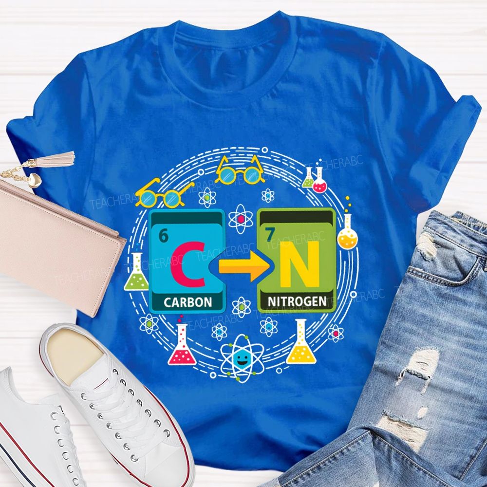 Carbon Nitrogen Science Teacher Glasses And Laboratory Flasks Teacher T-shirt