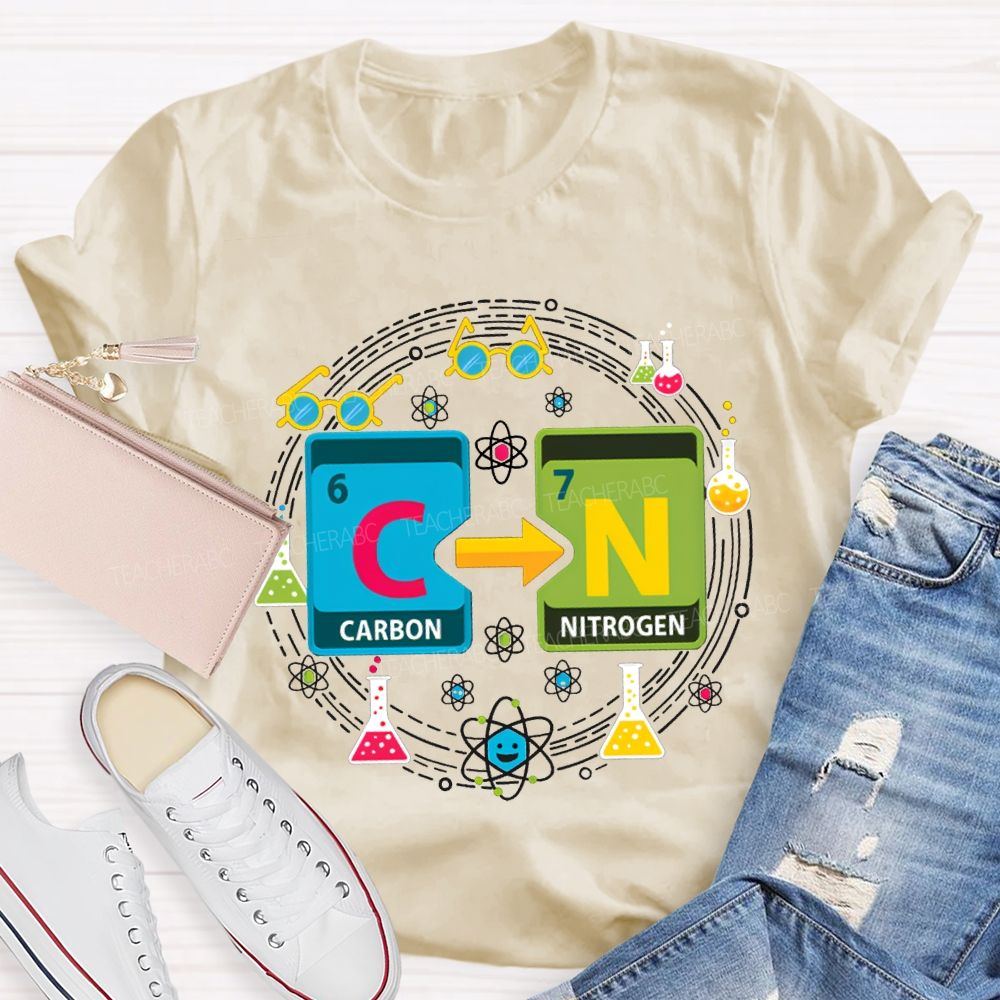 Carbon Nitrogen Science Teacher Glasses And Laboratory Flasks Teacher T-shirt