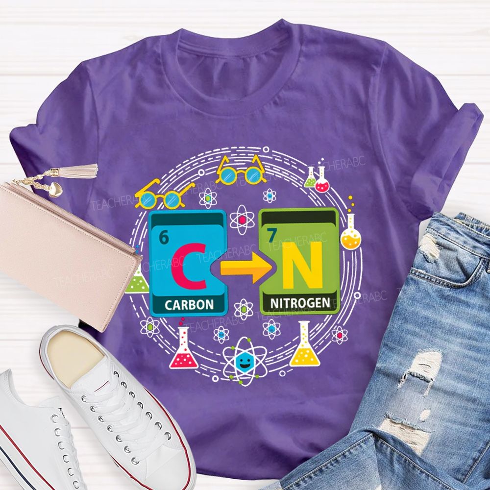 Carbon Nitrogen Science Teacher Glasses And Laboratory Flasks Teacher T-shirt