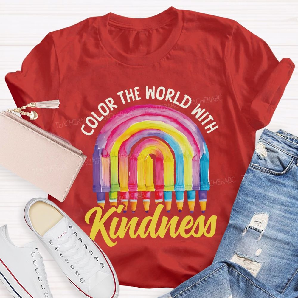 Color The World With Kindness Crayon Rainbow Art Teacher T-shirt