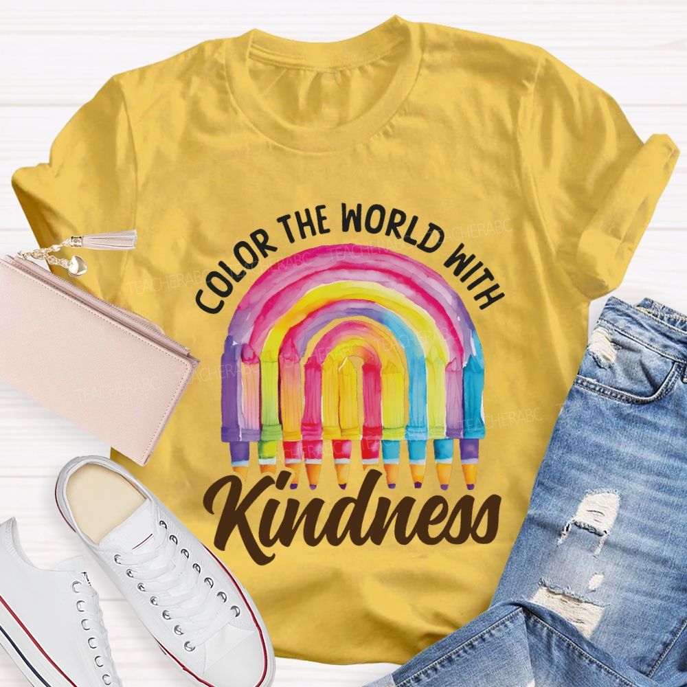 Color The World With Kindness Crayon Rainbow Art Teacher T-shirt