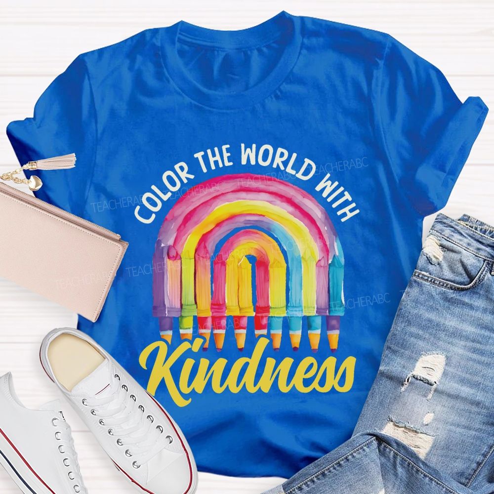 Color The World With Kindness Crayon Rainbow Art Teacher T-shirt