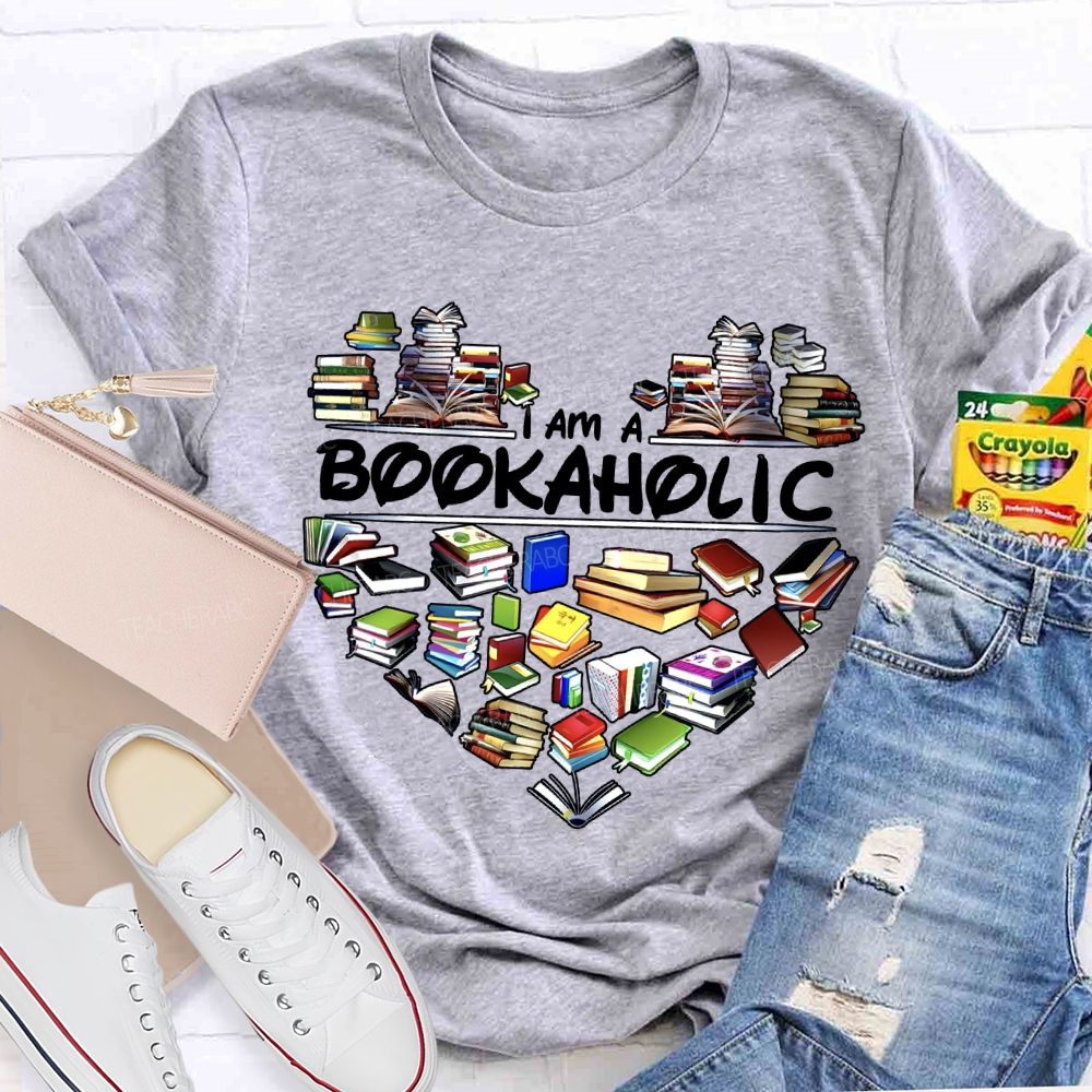 I Am A Bookaholic Heart-Shaped Bookshelf T-shirt