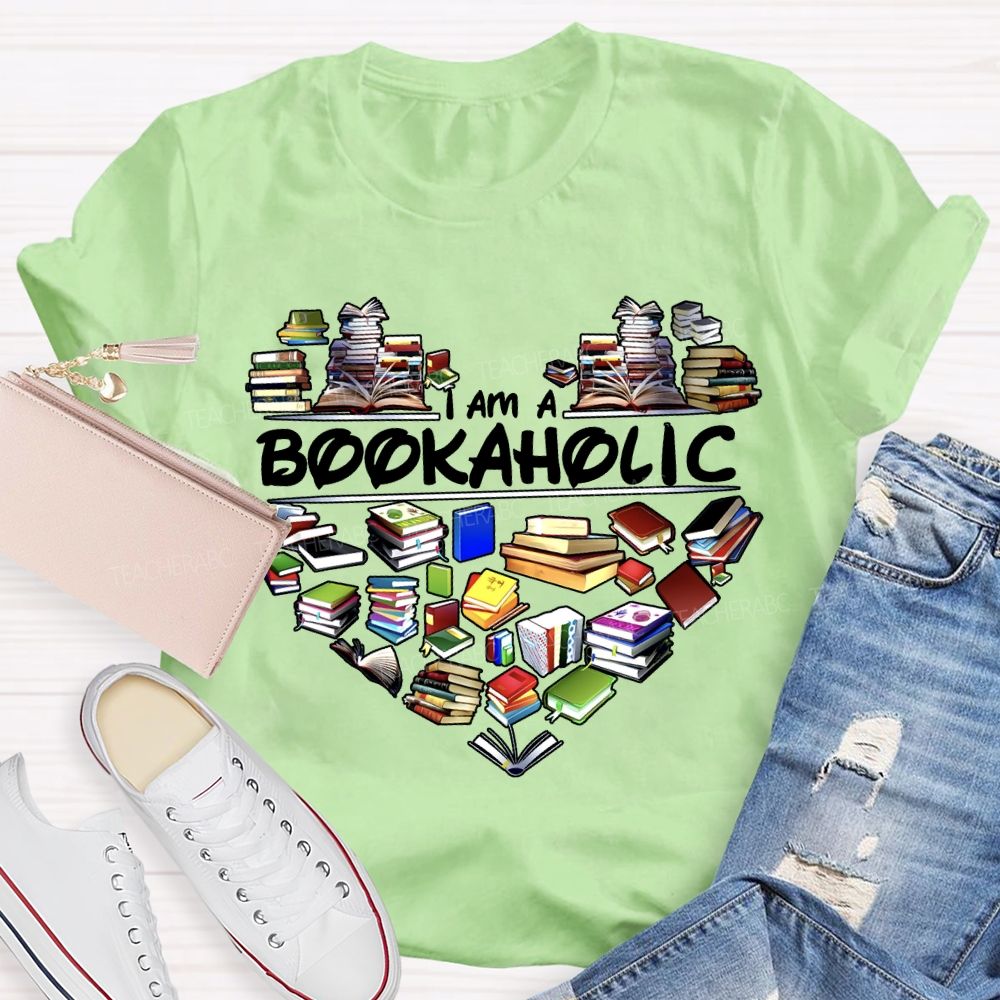 I Am A Bookaholic Heart-Shaped Bookshelf T-shirt