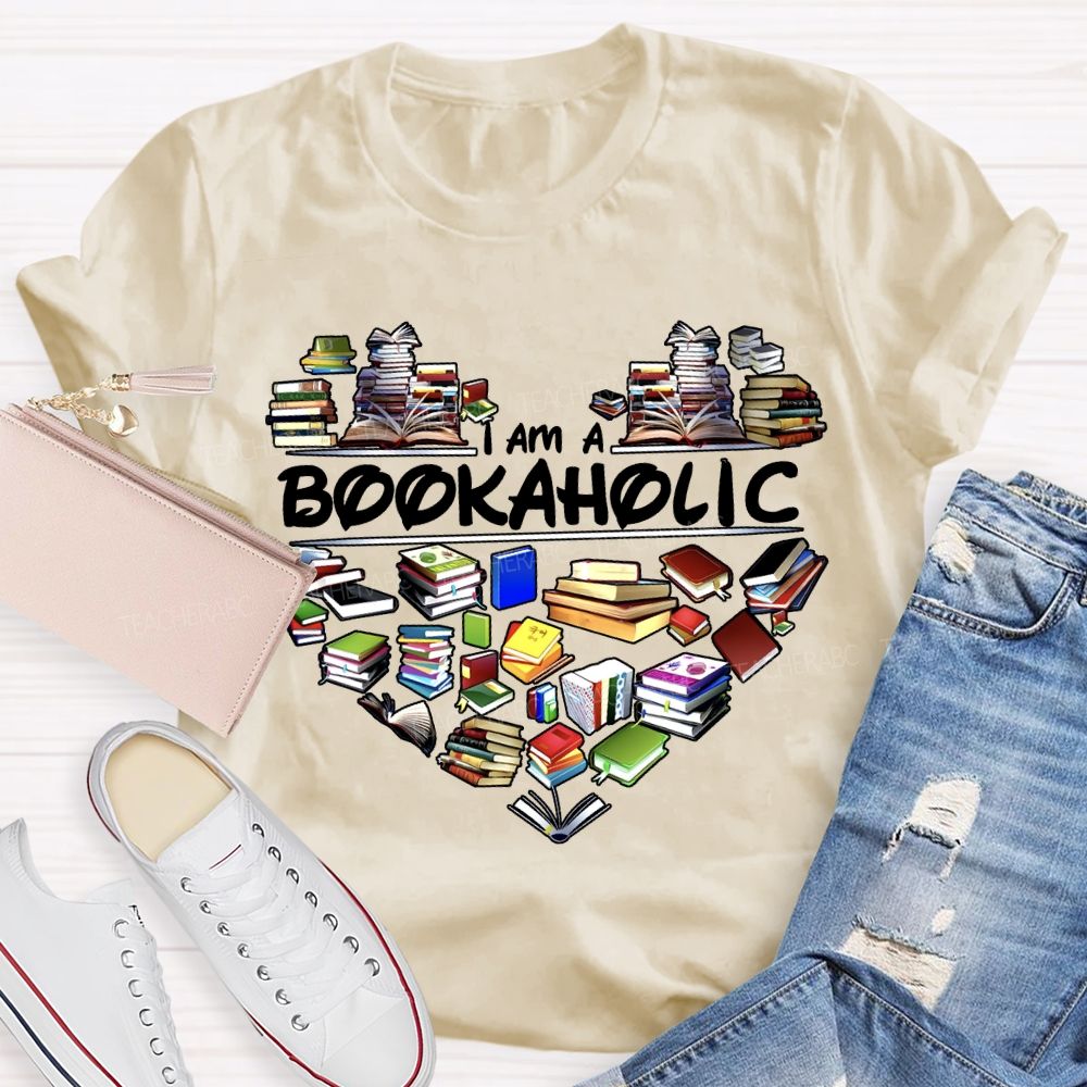 I Am A Bookaholic Heart-Shaped Bookshelf T-shirt