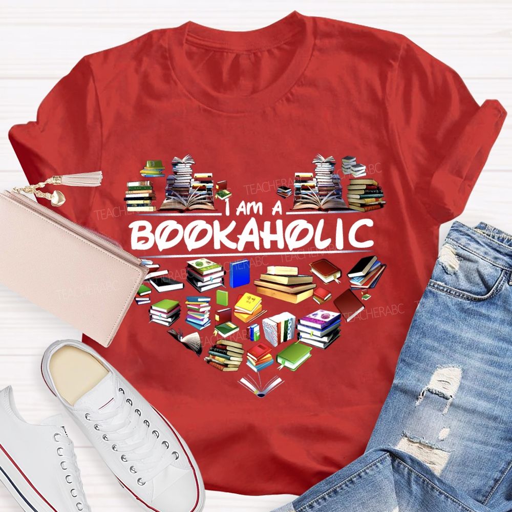 I Am A Bookaholic Heart-Shaped Bookshelf T-shirt