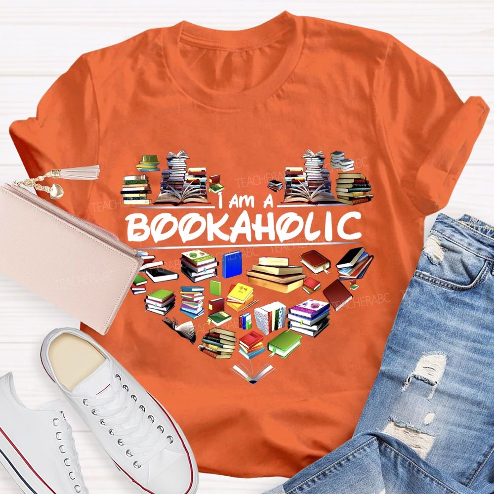 I Am A Bookaholic Heart-Shaped Bookshelf T-shirt
