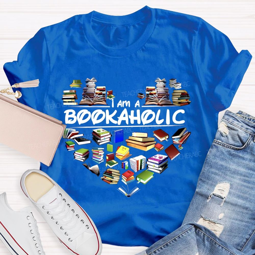 I Am A Bookaholic Heart-Shaped Bookshelf T-shirt