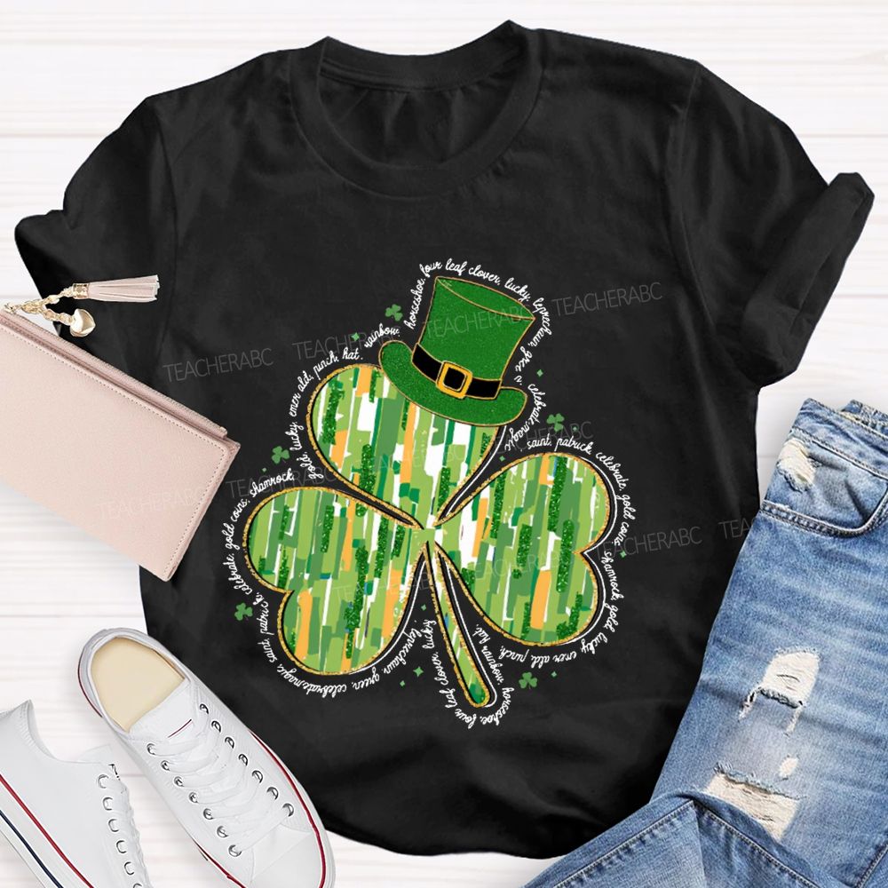 Magic Hat And Lucky Four-Leaf Clover Teacher T-shirt