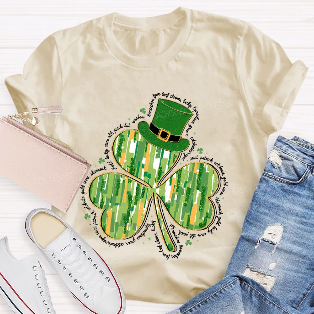 Magic Hat And Lucky Four-Leaf Clover Teacher T-shirt