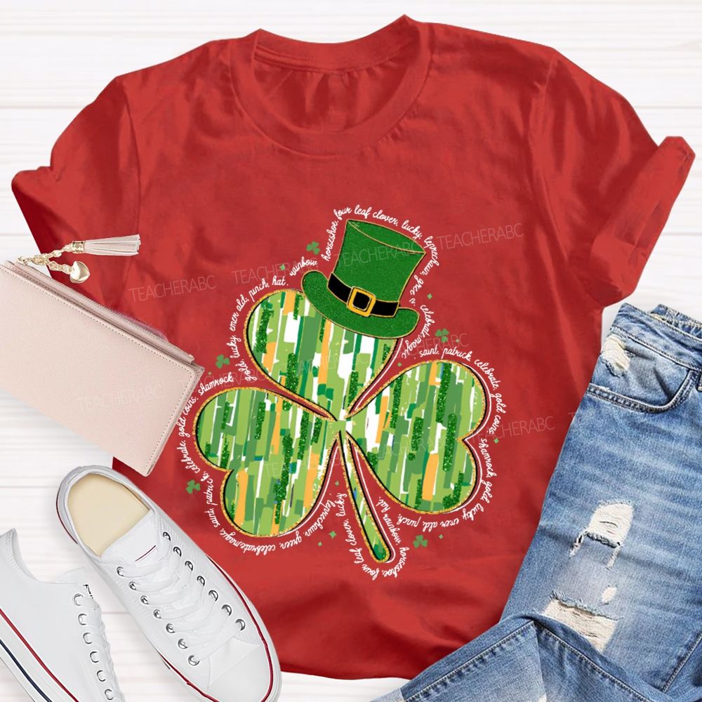 Magic Hat And Lucky Four-Leaf Clover Teacher T-shirt