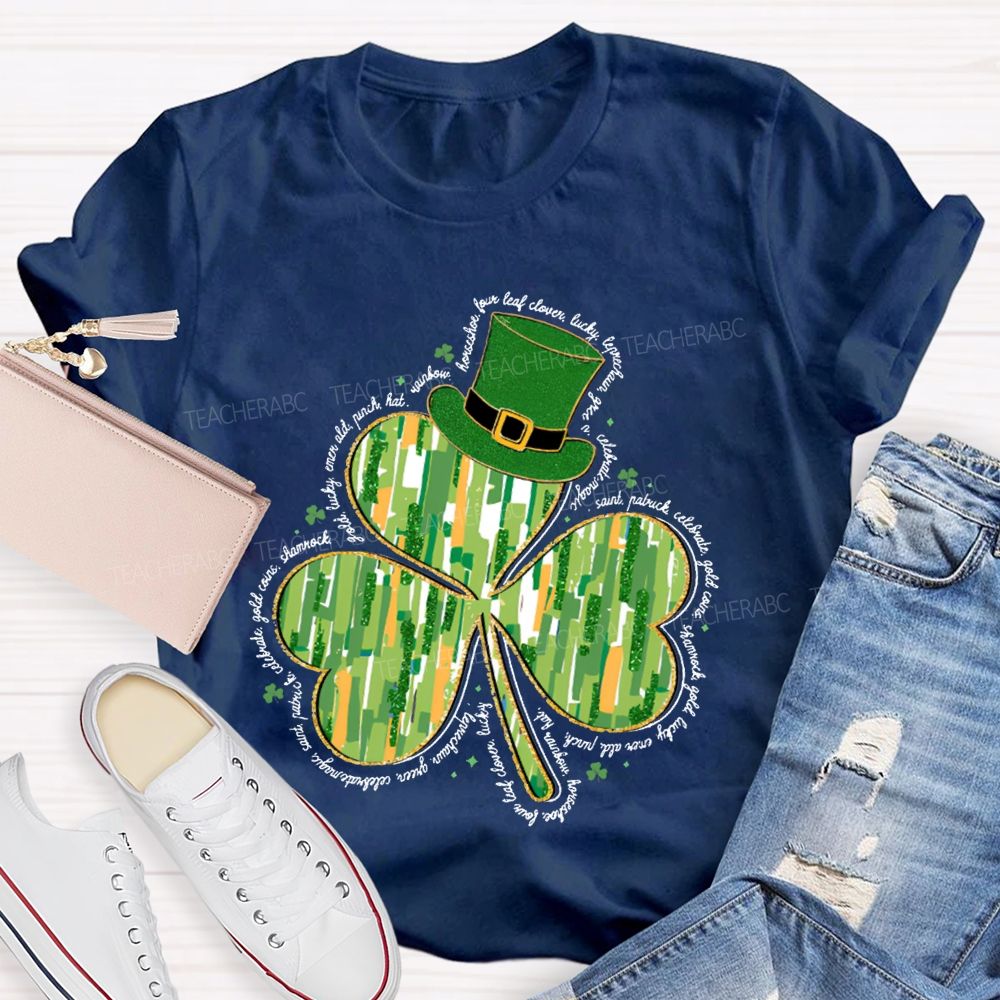 Magic Hat And Lucky Four-Leaf Clover Teacher T-shirt