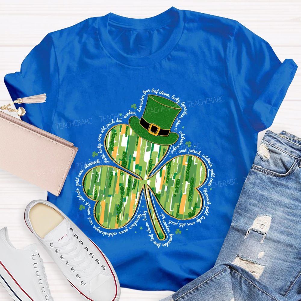 Magic Hat And Lucky Four-Leaf Clover Teacher T-shirt