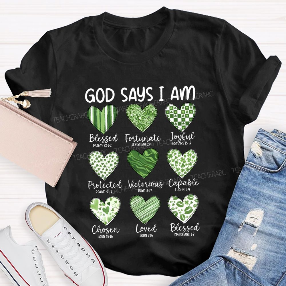 God Says I Am Blessed Fortunate Joyful Victorious Teacher T-shirt