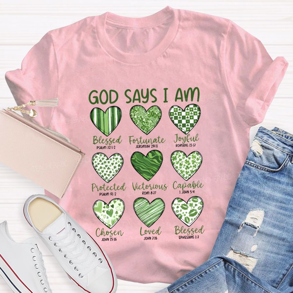 God Says I Am Blessed Fortunate Joyful Victorious Teacher T-shirt