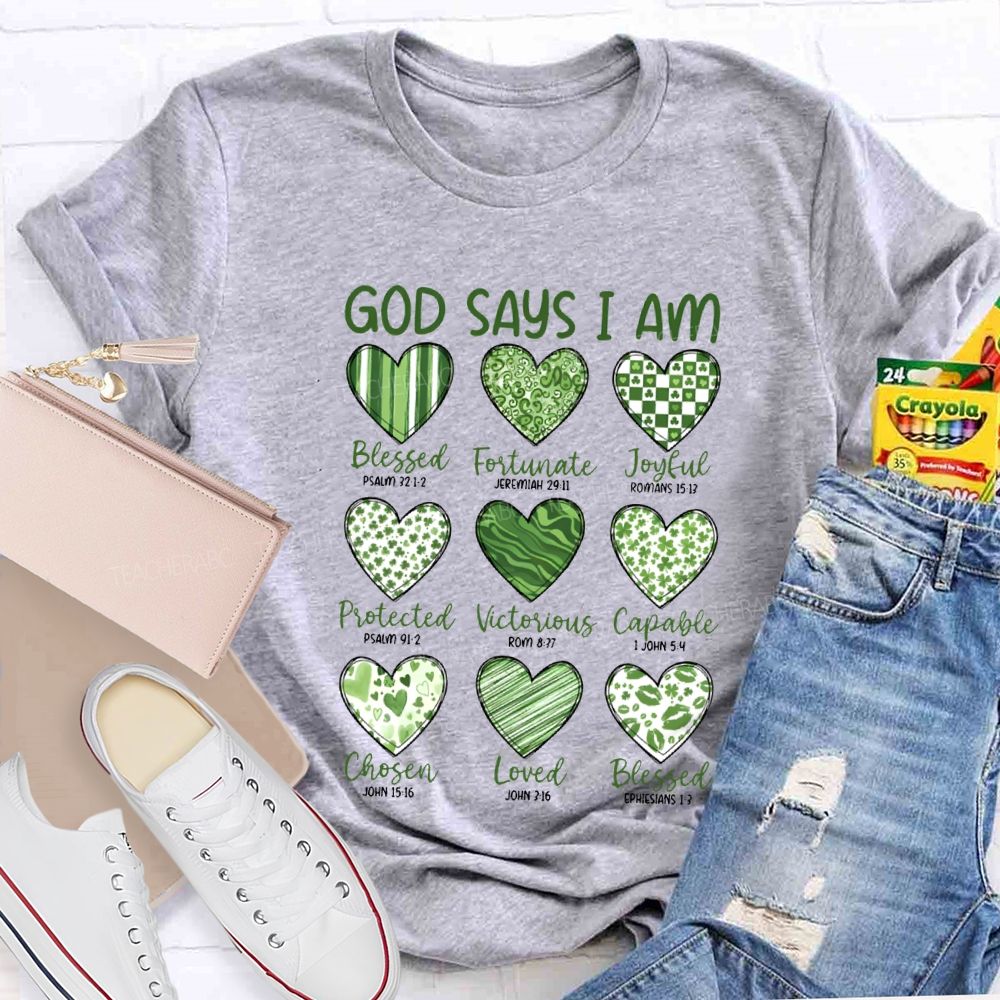God Says I Am Blessed Fortunate Joyful Victorious Teacher T-shirt