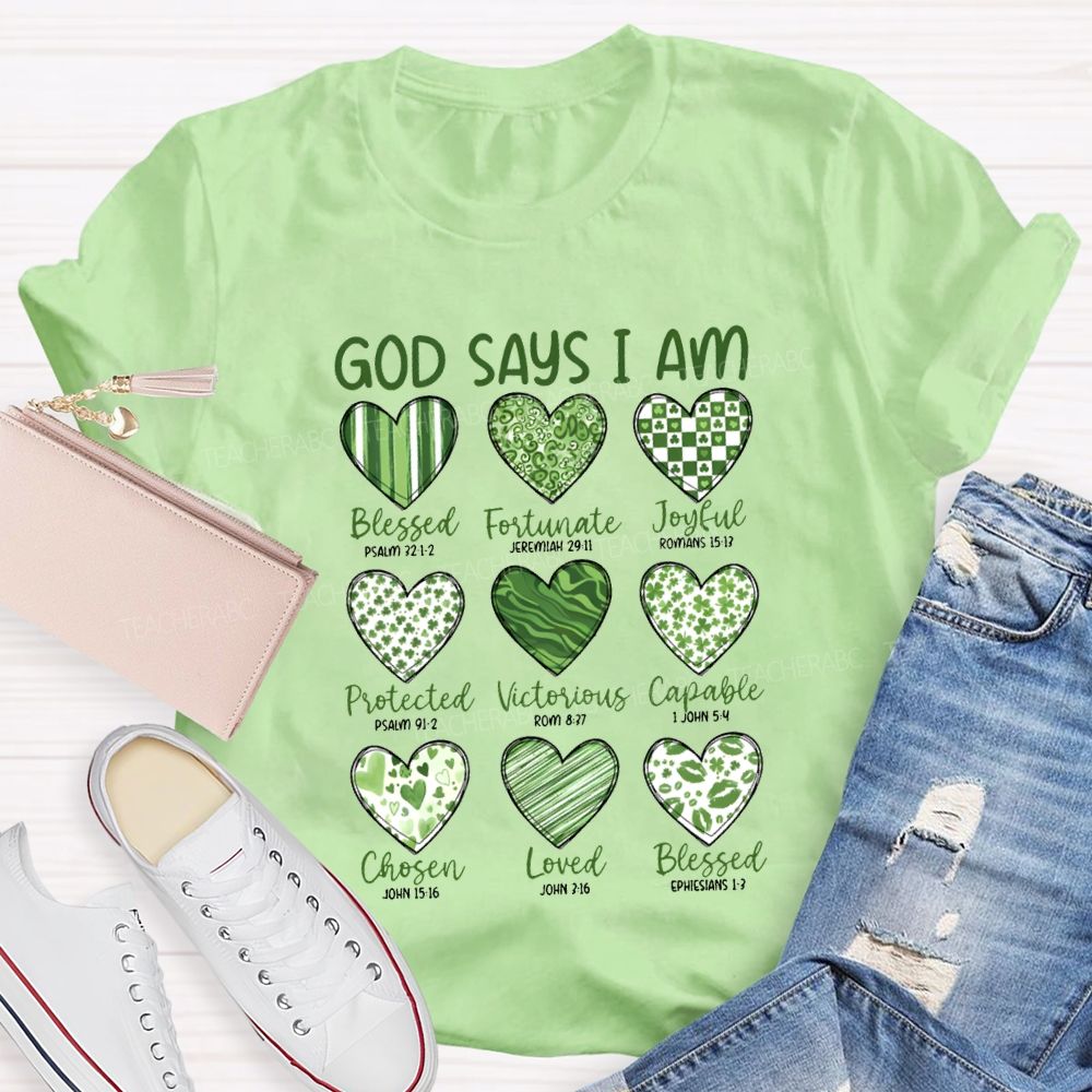 God Says I Am Blessed Fortunate Joyful Victorious Teacher T-shirt