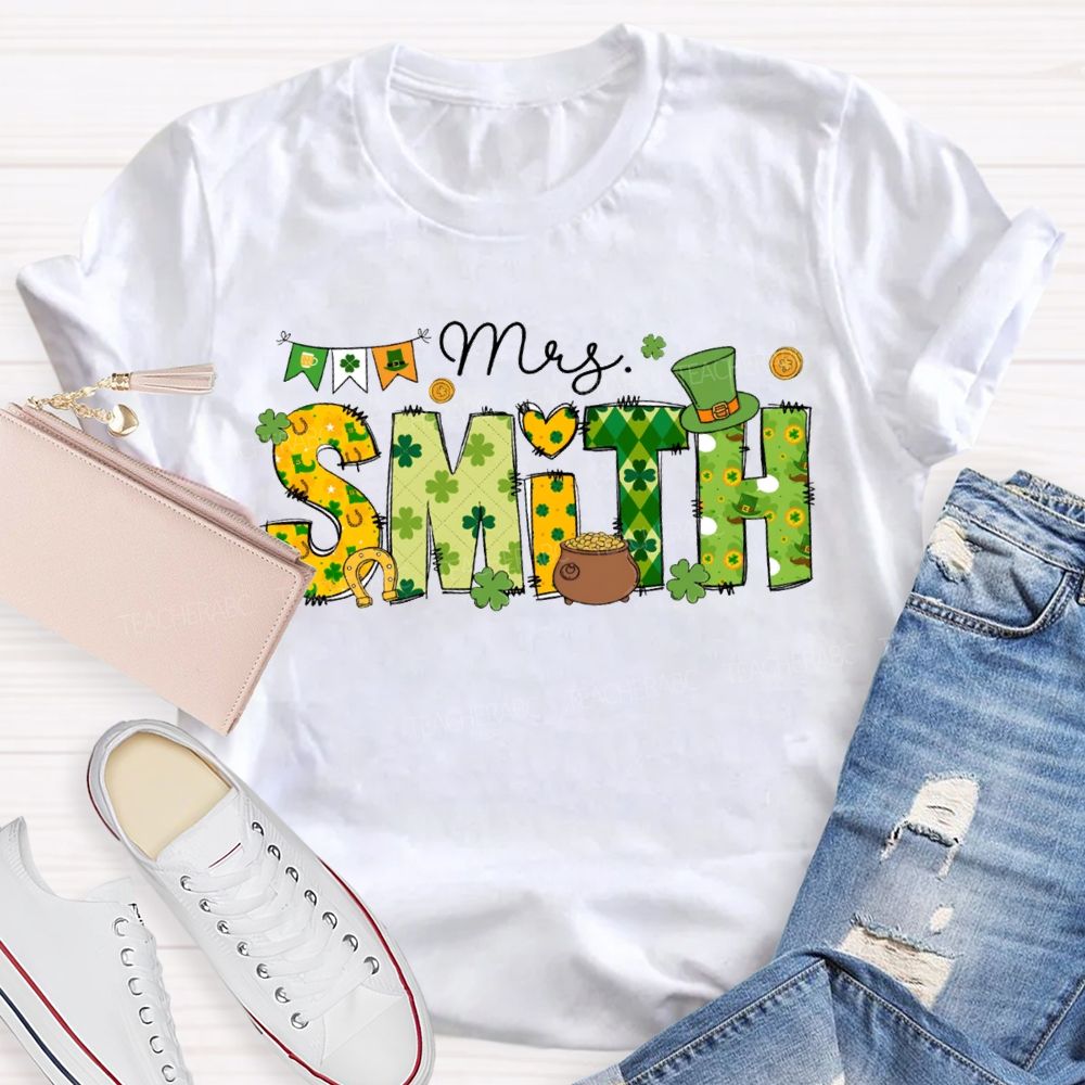Personalized Name Four-Leaf Clover Fonts And Magic Hats Teacher T-shirt