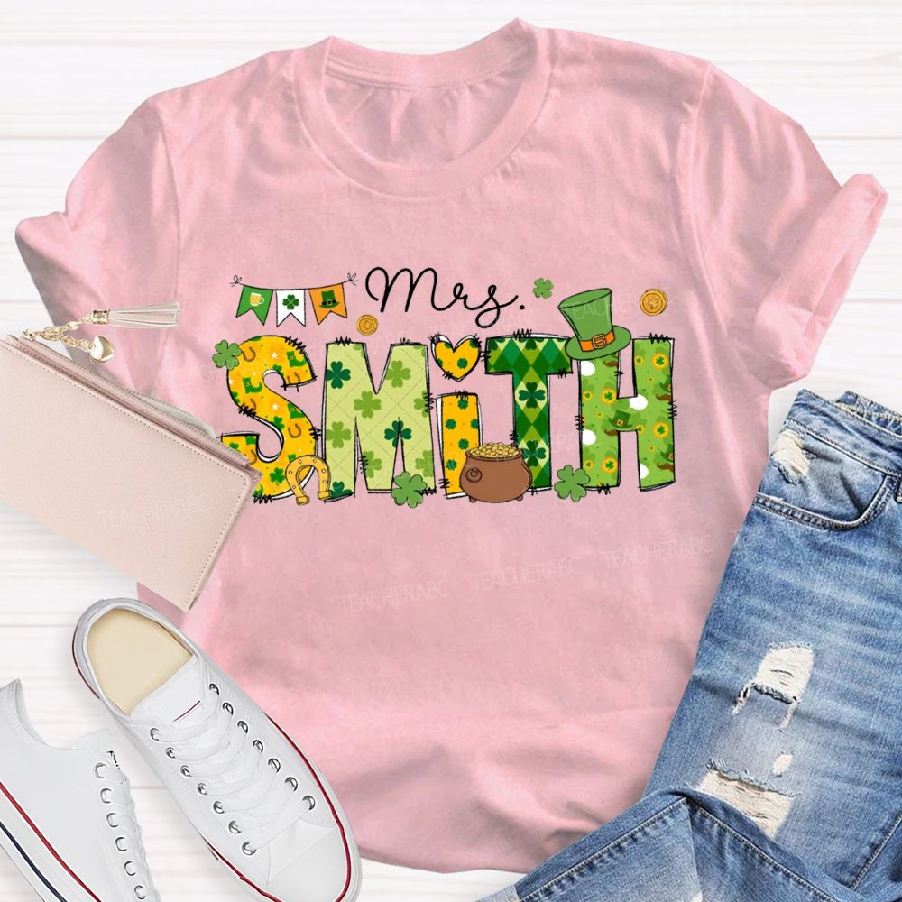 Personalized Name Four-Leaf Clover Fonts And Magic Hats Teacher T-shirt