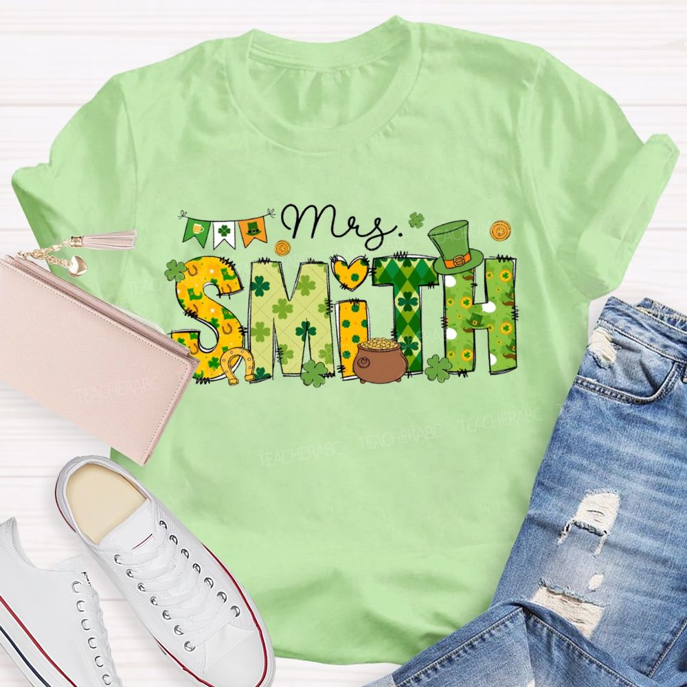 Personalized Name Four-Leaf Clover Fonts And Magic Hats Teacher T-shirt