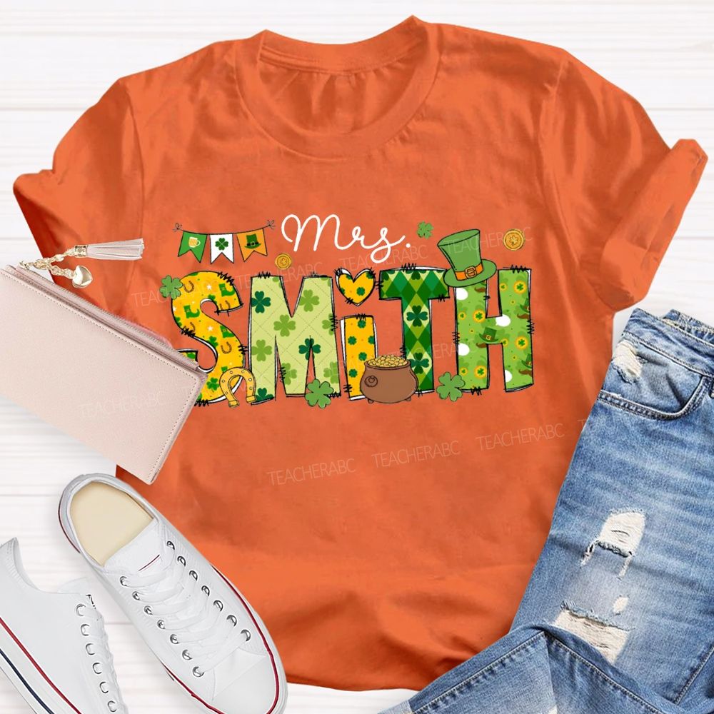 Personalized Name Four-Leaf Clover Fonts And Magic Hats Teacher T-shirt