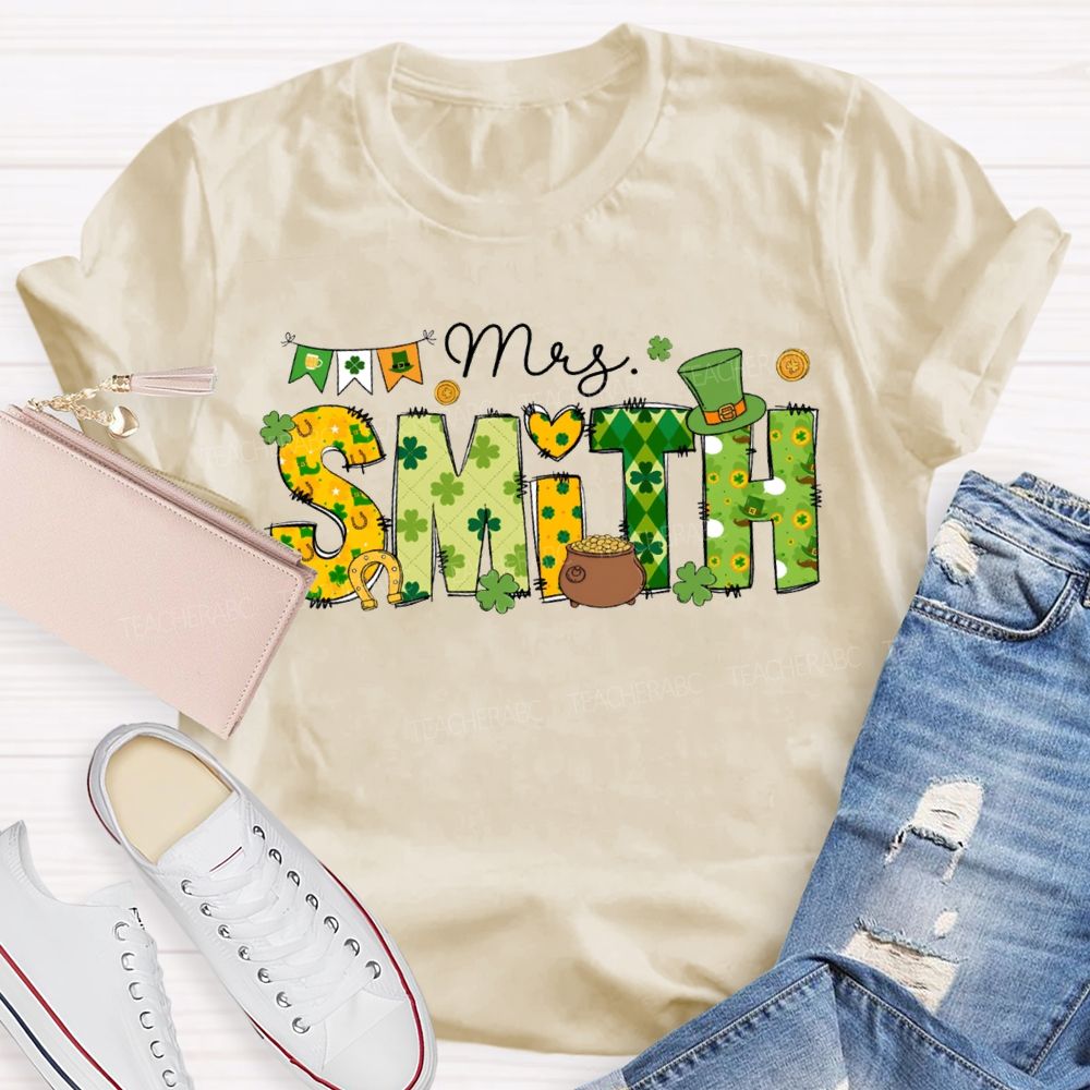 Personalized Name Four-Leaf Clover Fonts And Magic Hats Teacher T-shirt