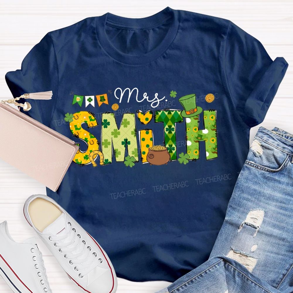 Personalized Name Four-Leaf Clover Fonts And Magic Hats Teacher T-shirt