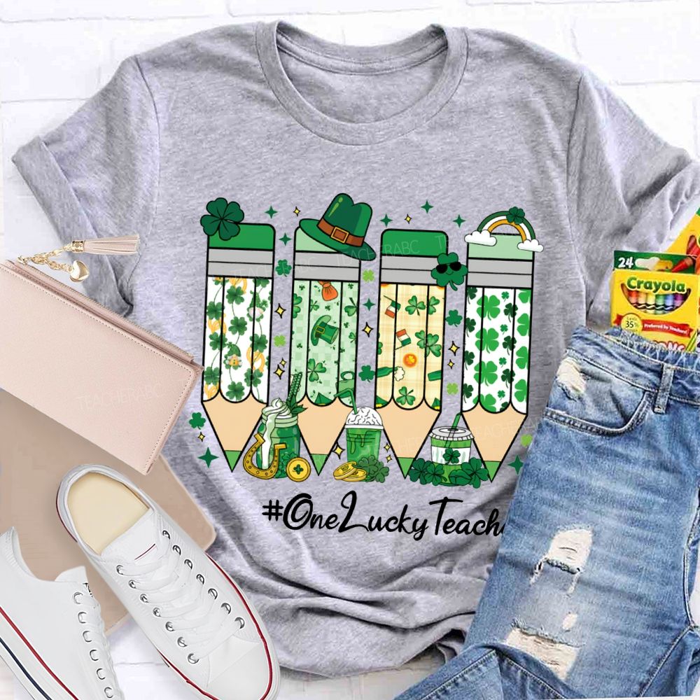 One Lucky Teacher Four-Leaf Clover Pencils And Beer-Themed Prints Teacher T-shirt
