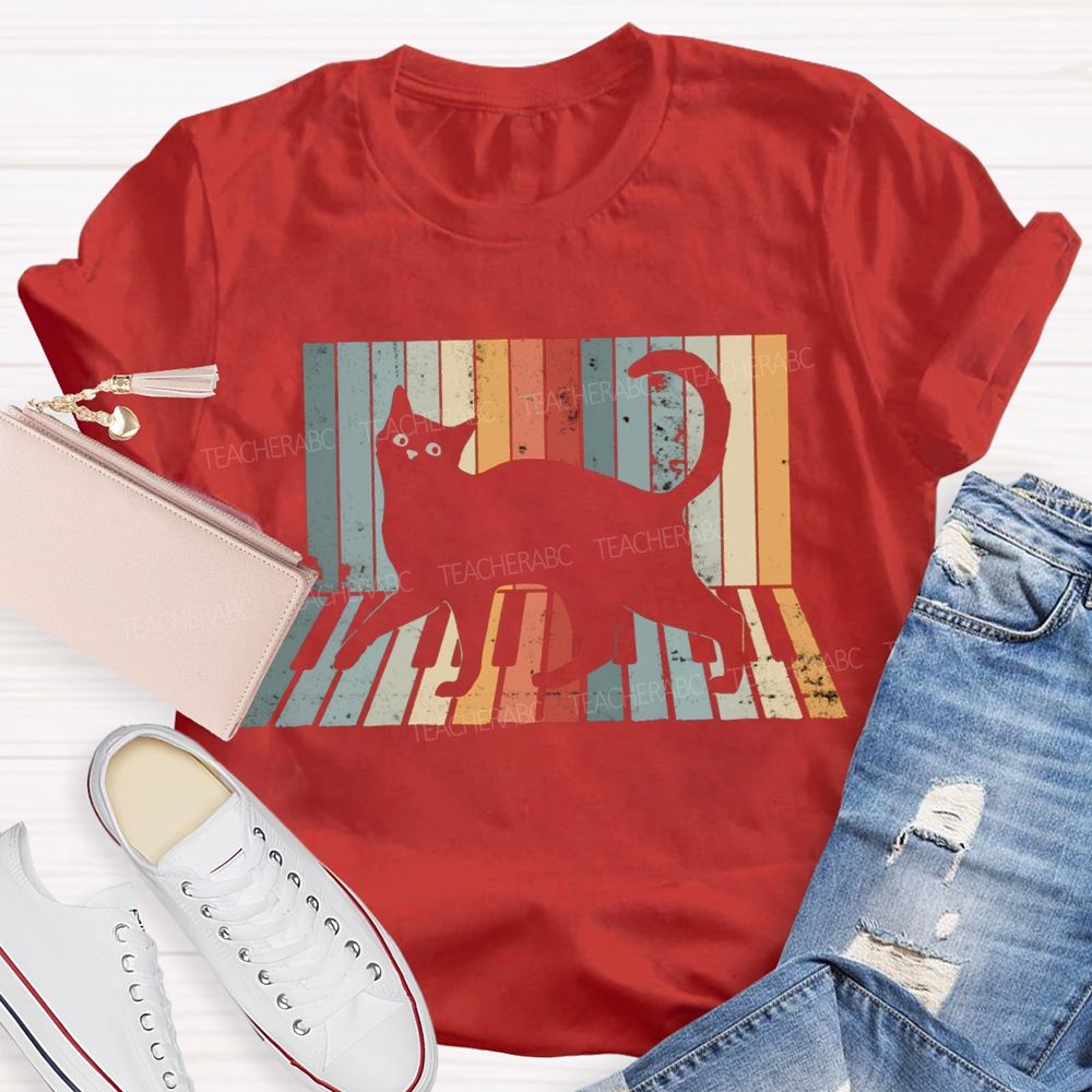 A Black Cat Jumping On The Piano Music Teacher T-shirt